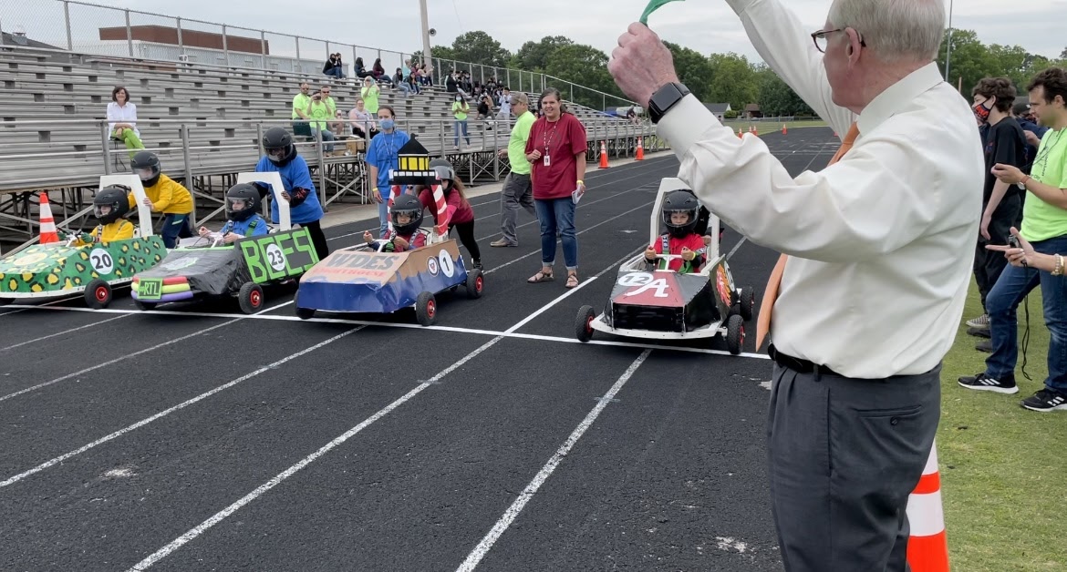 Students participating in a greenpower race 