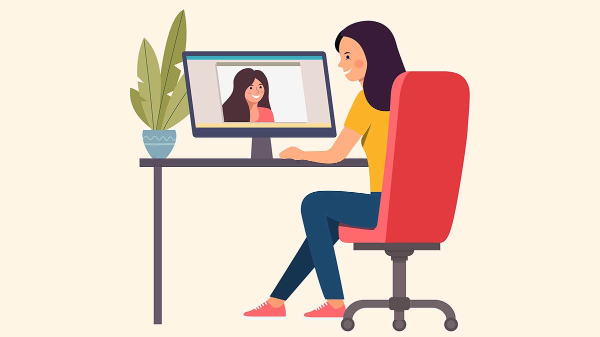 An illustration of a person video chatting with someone on the computer