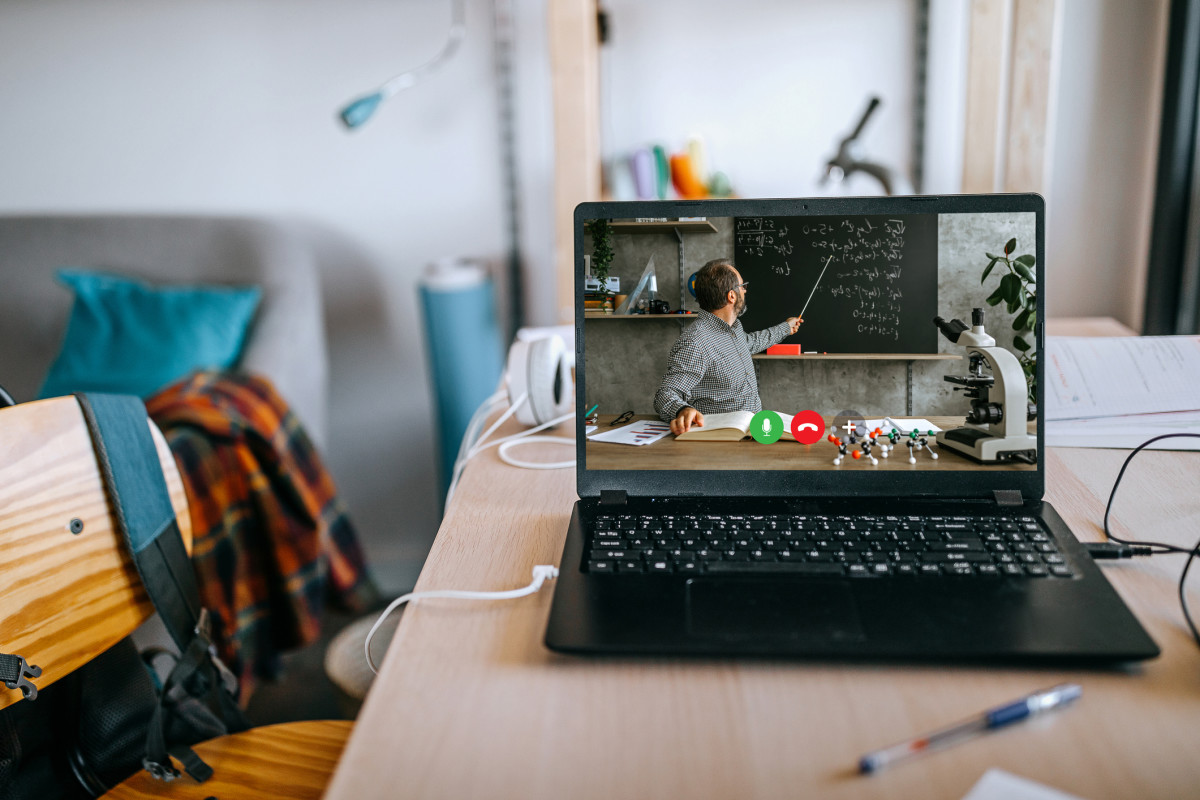 Video call of a teaching teaching a class