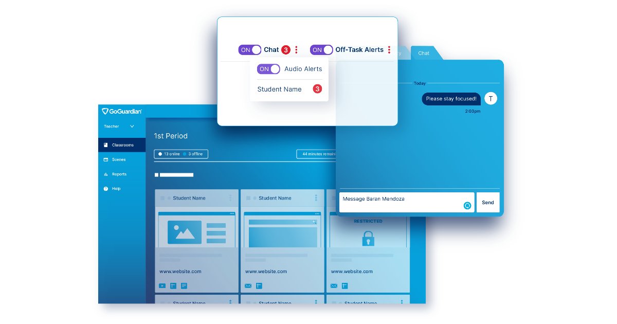 Screenshots of GoGuardian Teacher's chat feature
