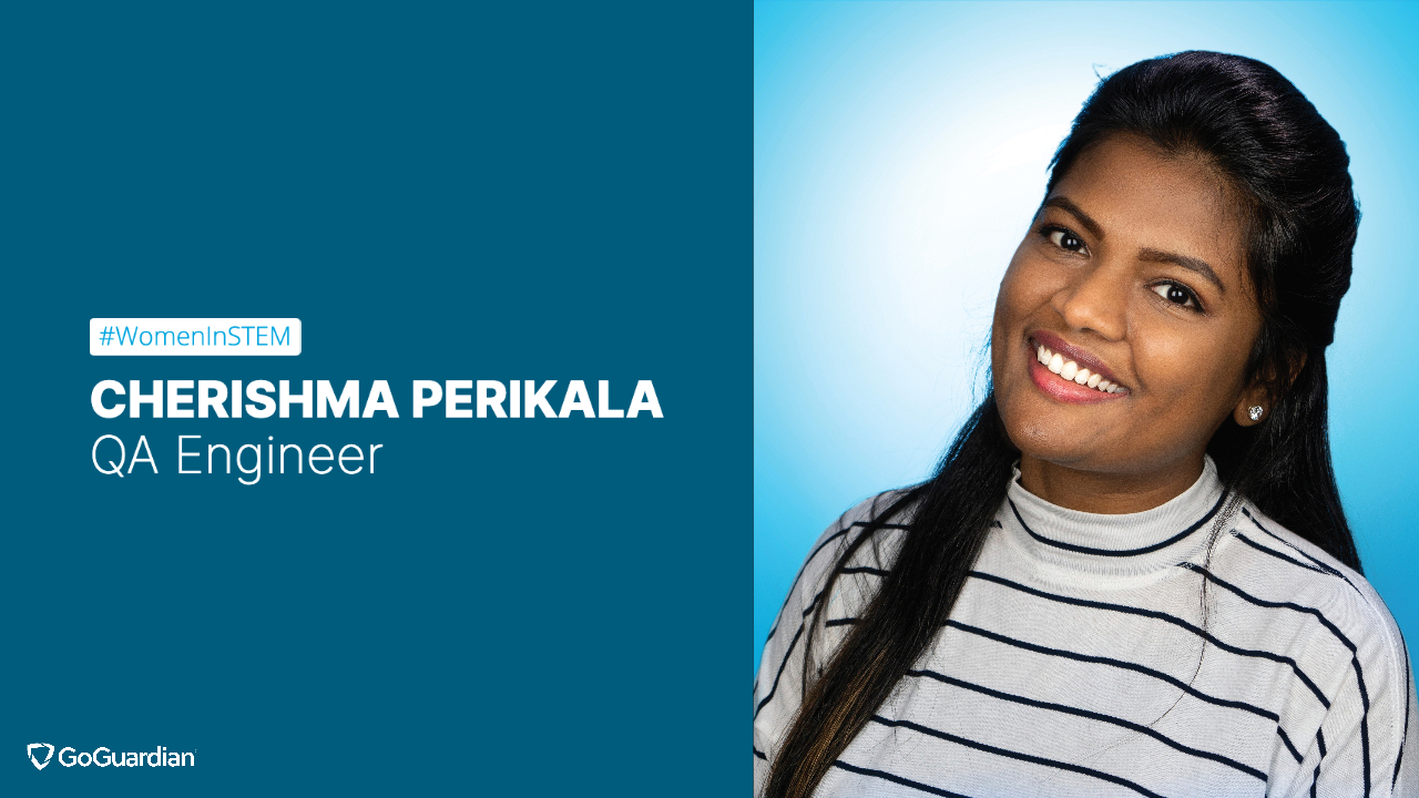 Photo of Cherishma Perikala and title #WomeninStem Cherishma Perikala QA Engineer