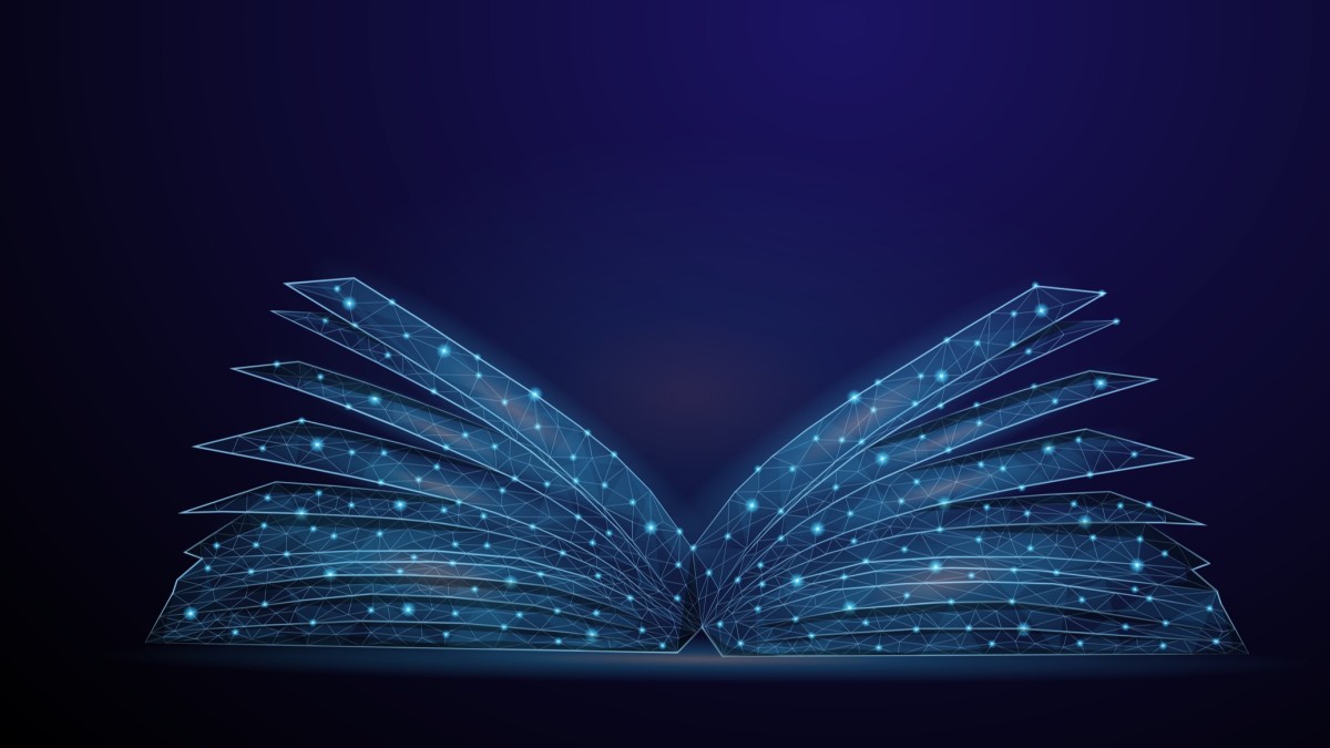 A book outline created by a constellation of stars