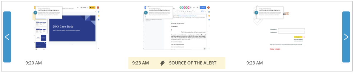 Screenshots of contextual alerts