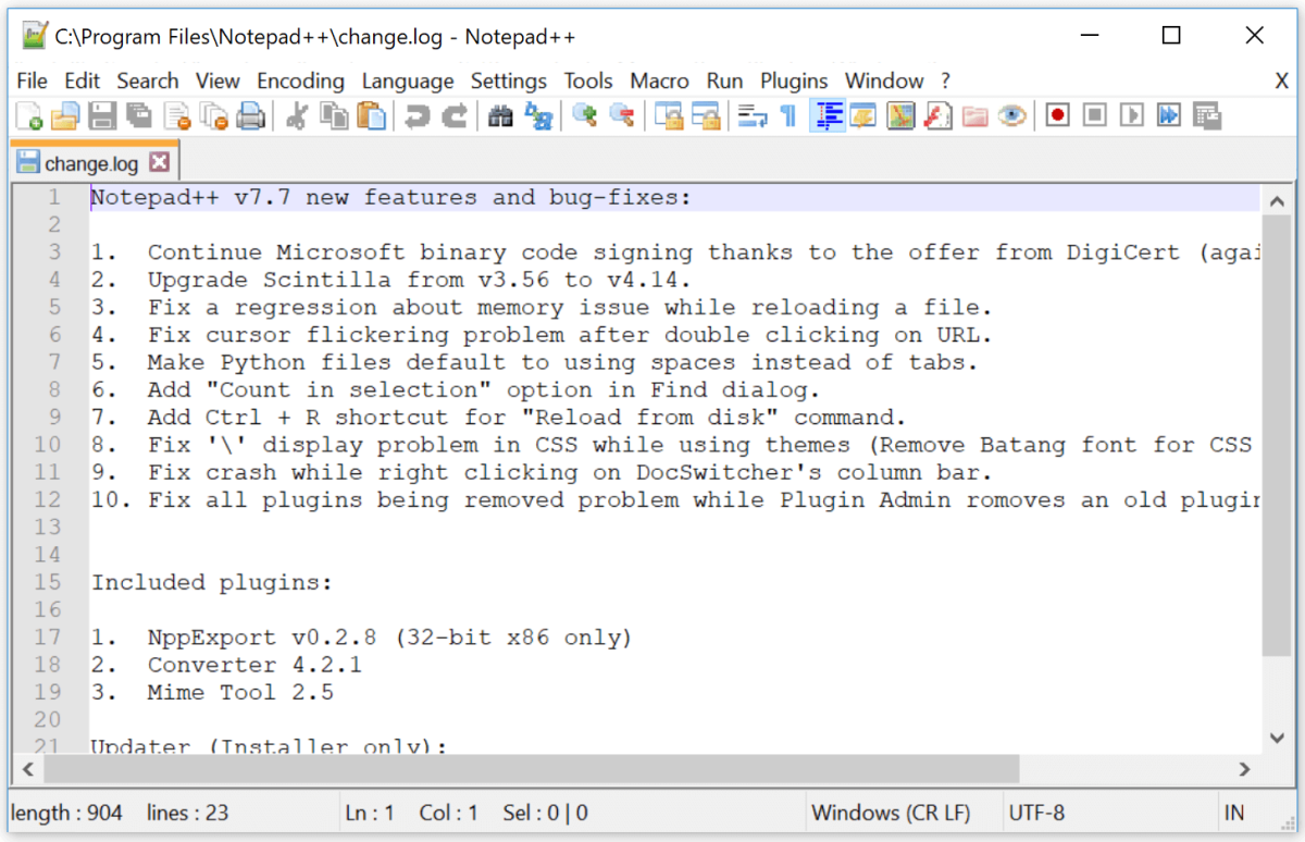 A screen capture of the Notepad ++ interface.