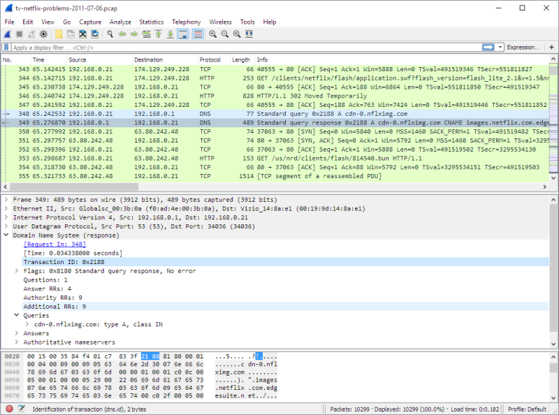 A screen capture of the WireShark interface.