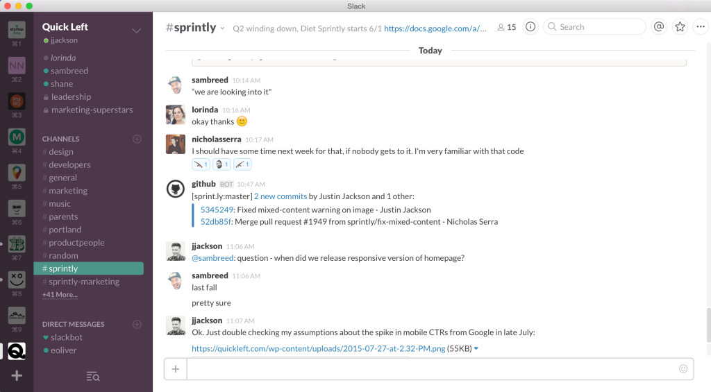 A screen capture of the Slack interface.