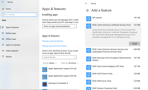 A screen capture of the RSAT Tools interface.