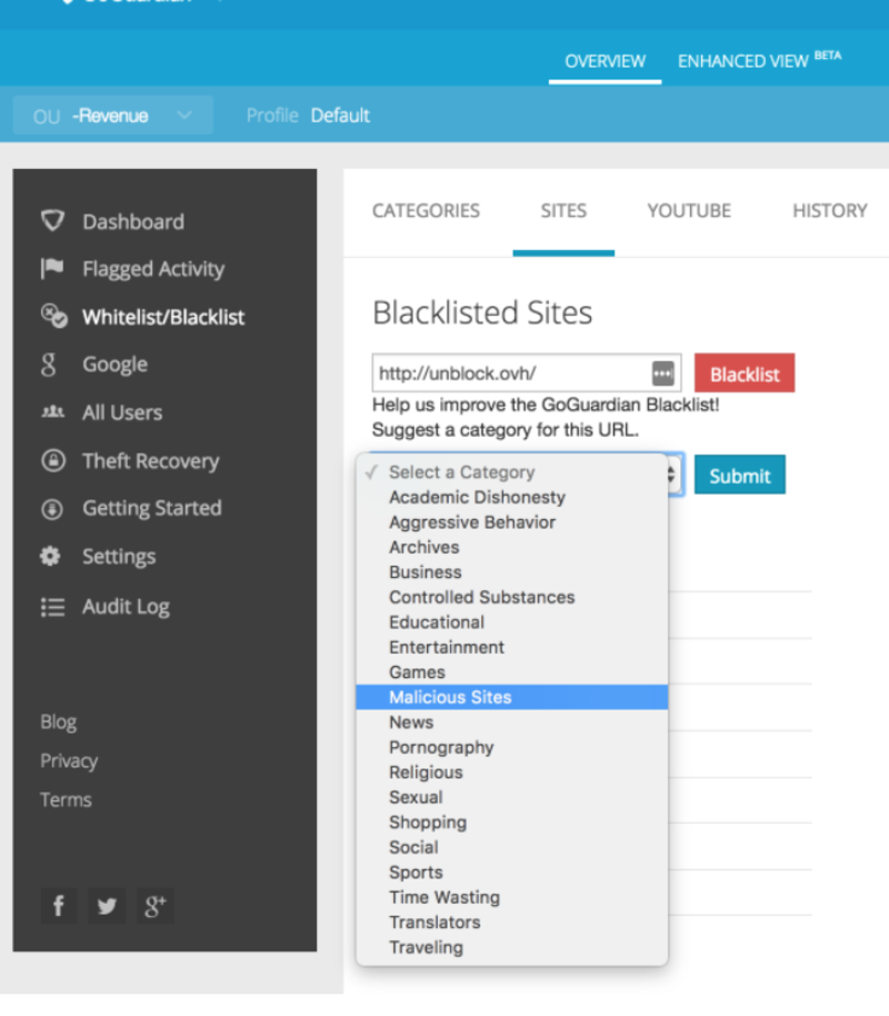 Blacklisted site screenshot
