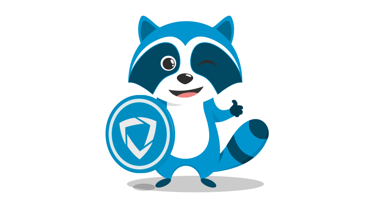 An illustration of a blue racoon holding a shield with a GoGuardian logo on it