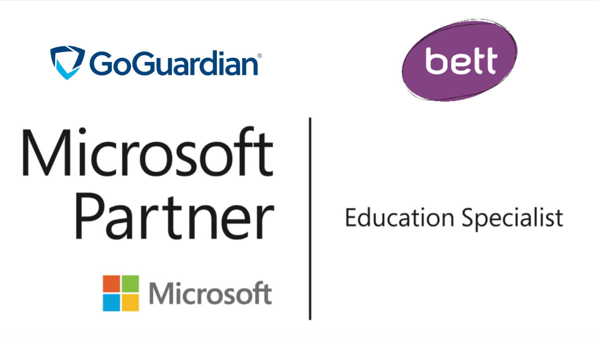 Logos of GoGuardian, Microsoft, and Bett next to the words Microsoft Partner and Education Specialist