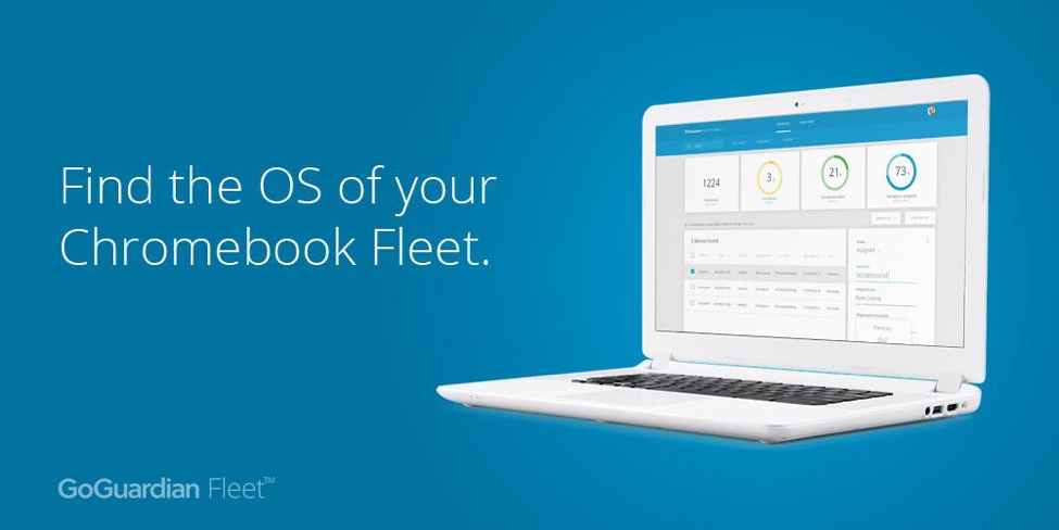 Chromebook with words "Find the OS of your Chromebook Fleet"