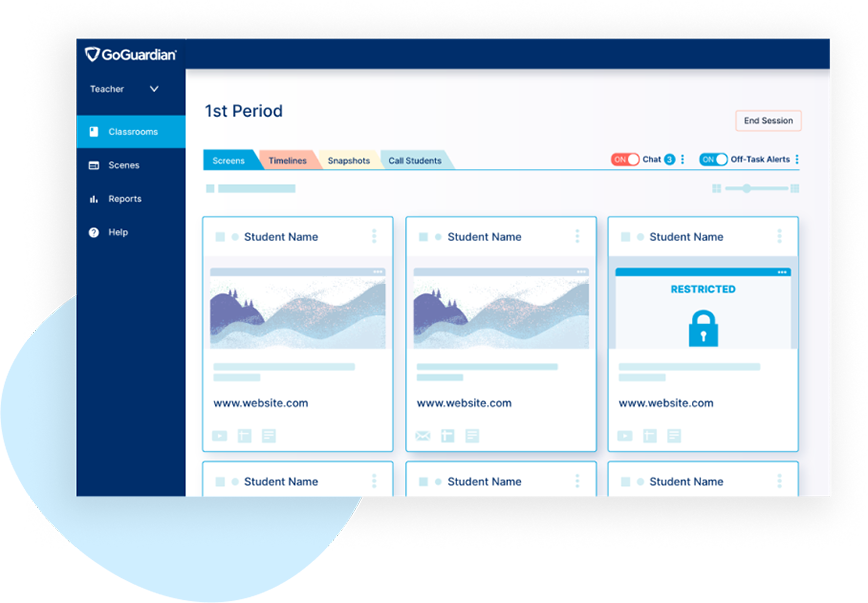 A screenshot of GoGuardian Teacher's UI